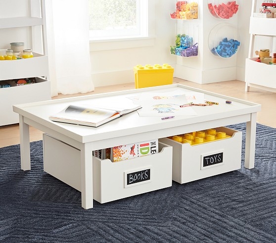 Activity Table White With Rolling Bins And Chalkboard Labels