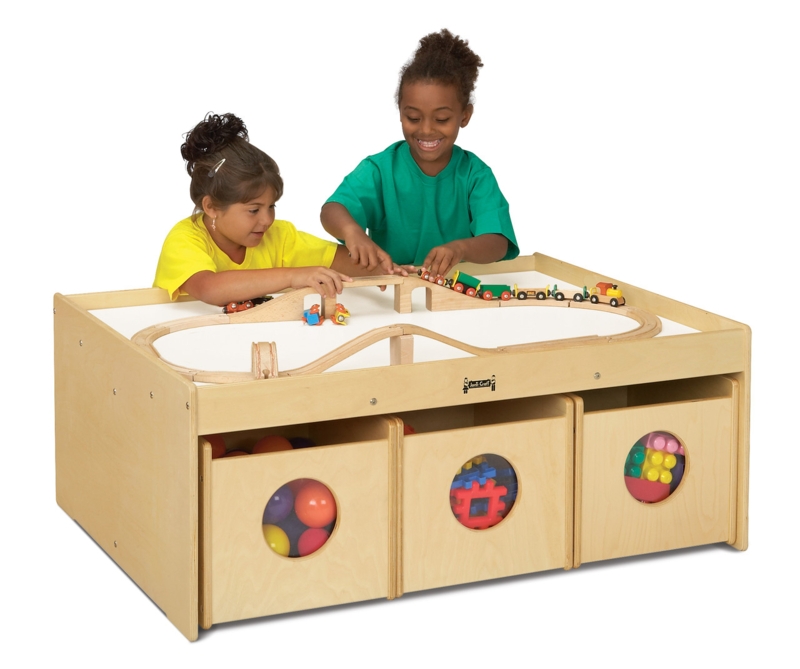 Activity Table With Circular View Ports And Rolling Bins