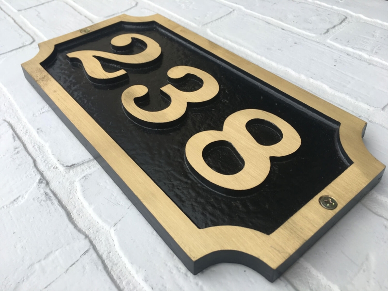 Address Plaque Brass Gold Scalloped Border Raised Numerals Traditional