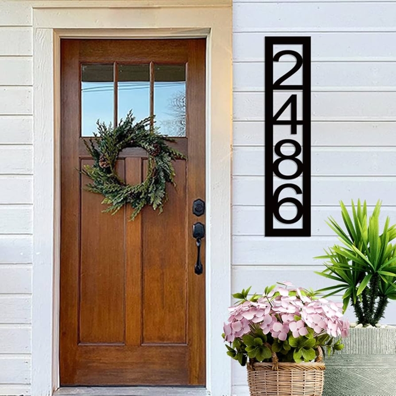 Address Plaque Cutout Design Matte Black Metal Vertical House Number Plaque