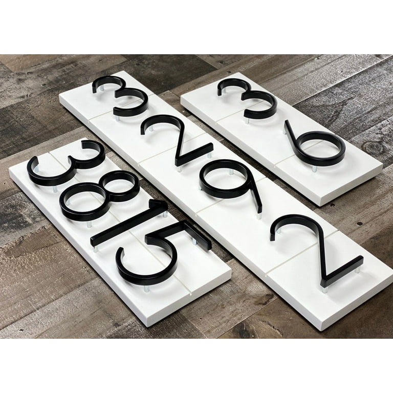Address Plaque Floating Mount Matte Black Numbers White Background