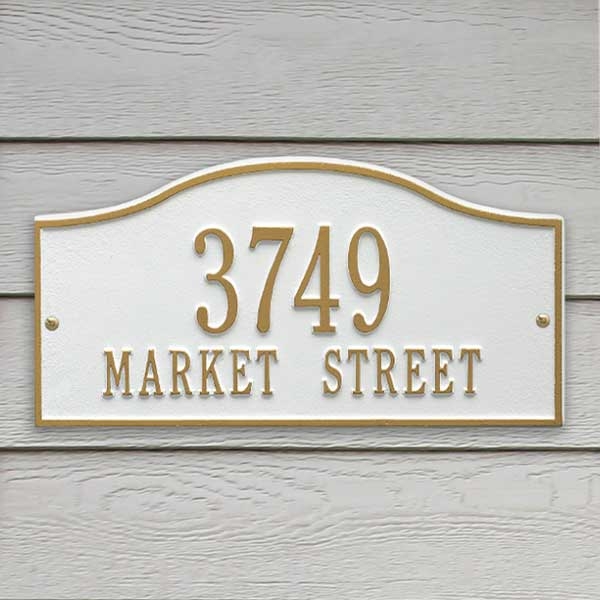 Address Plaque Gold and White Arched Top Raised Lettering Traditional