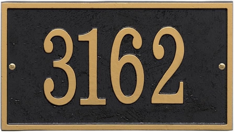 Address Plaque Gold on Black Serif Digits Cast Metal Traditional House Numbers