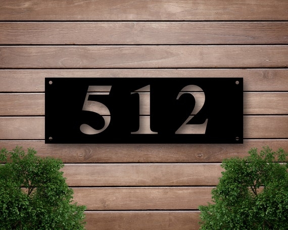 Address Plaque Horizontal Stencil Cut Numbers Matte Black Modern