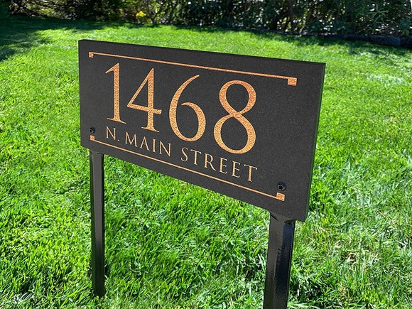 Address Plaque Lawn Stakes Textured Metallic Gold Decorative Border