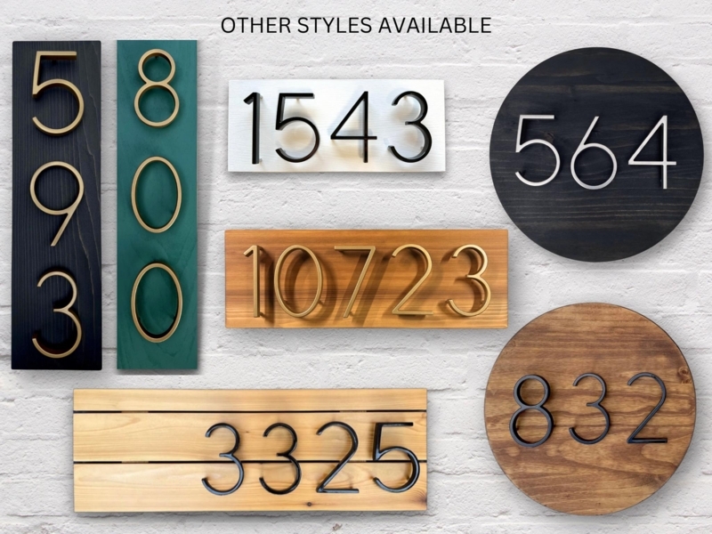 Address Plaque Mixed Media Wood Toned Floating Metal Numbers Modern