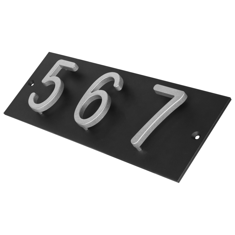 Address Plaque Modern Floating Silver Numbers on Black Metal Base