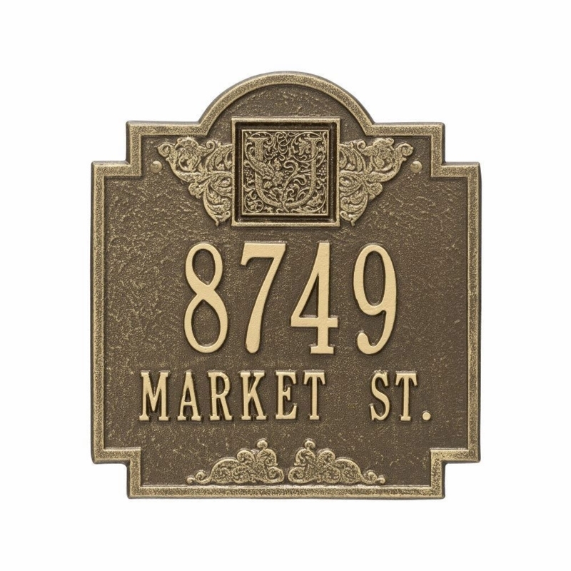 Address Plaque Ornate Monogram Stepped Silhouette Antique Bronze Traditional