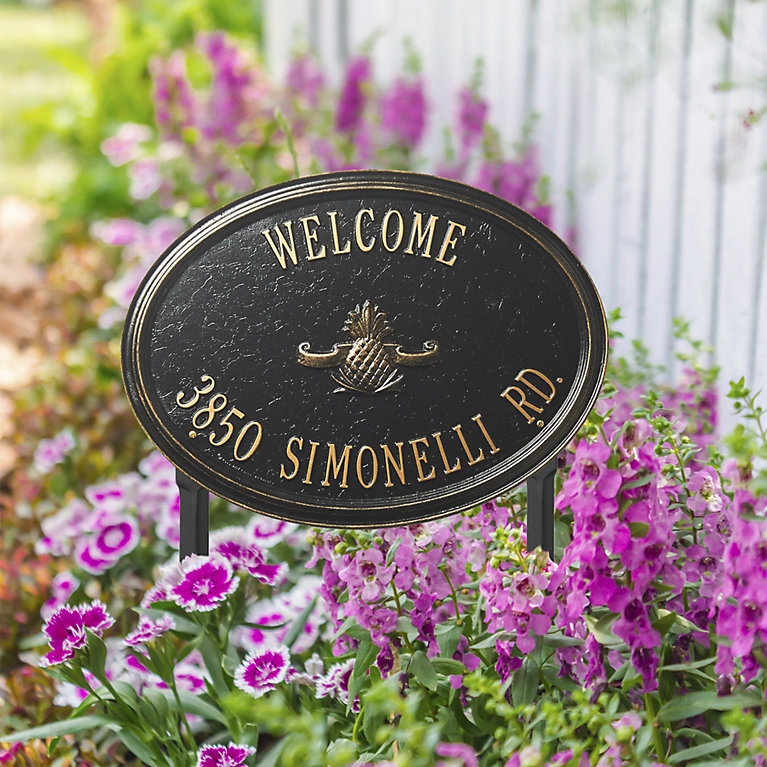 Address Plaque Oval Shape featuring Pineapple Welcome Emblem