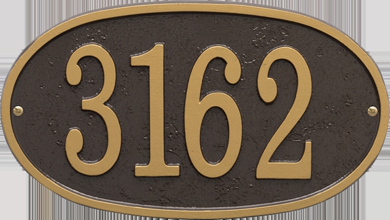 Address Plaque Oval Silhouette Gold Serif Numbers Textured Dark Bronze
