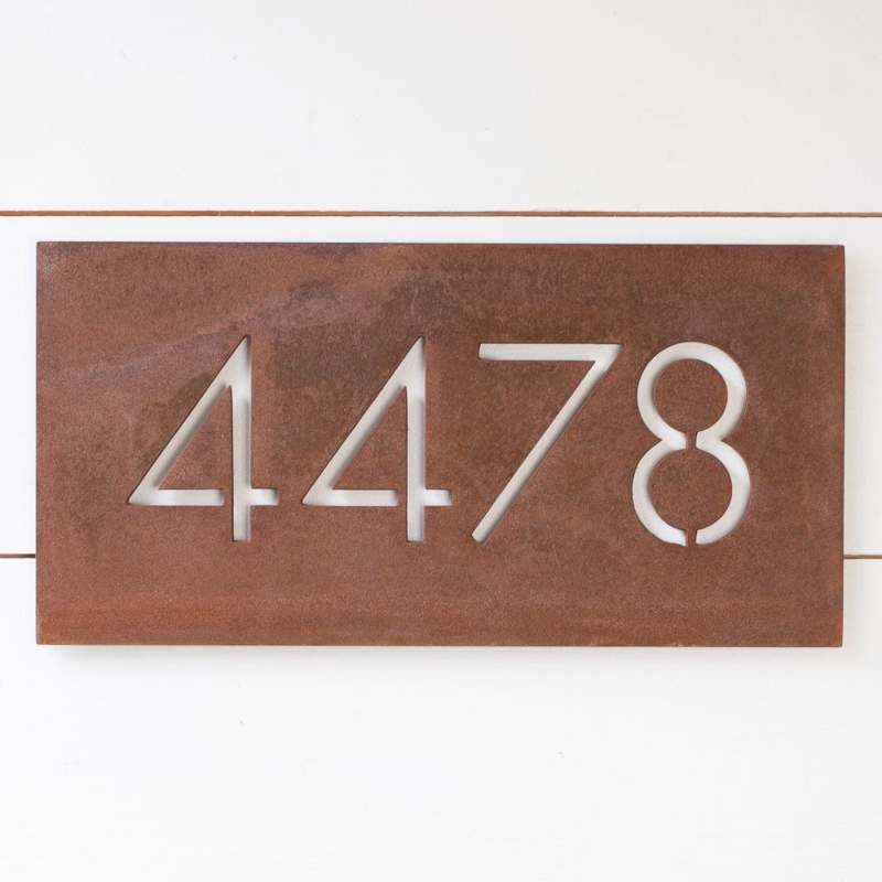 Address Plaque Rusted Patina Stencil Font White Backplate