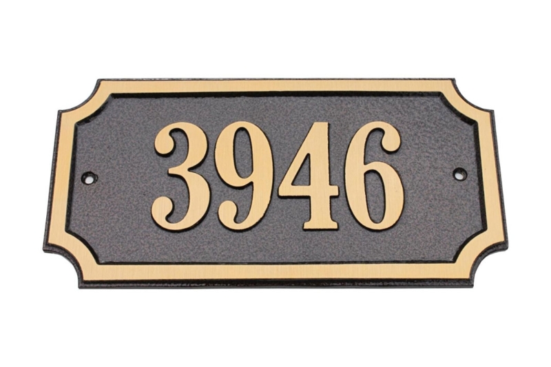 Address Plaque Scalloped Corners Cast Brass Pebbled Texture Traditional
