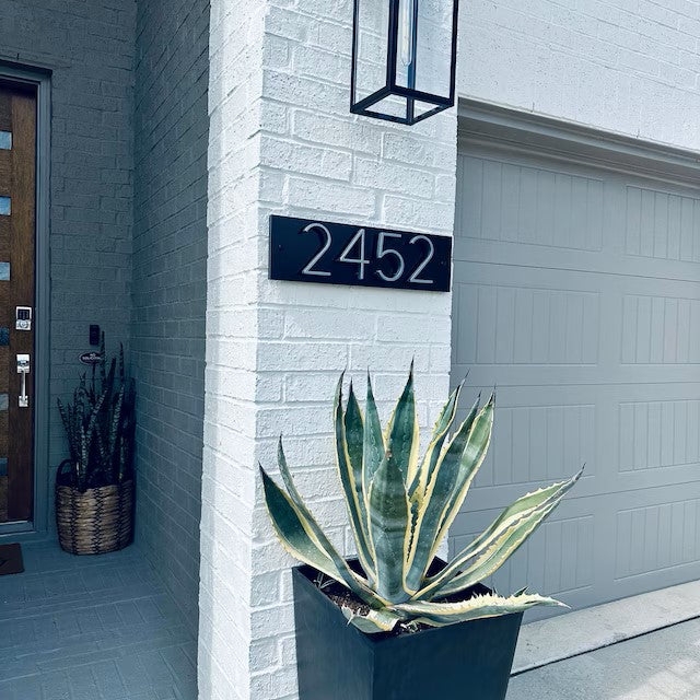Address Plaque Silver on Black Stand Off Mount Minimalist Exterior Decor
