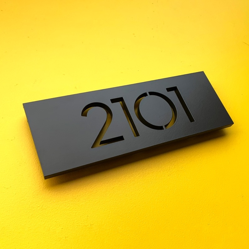 Address Plaque Stencil Cutouts Floating Mount Horizontal Minimalist