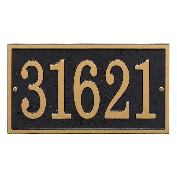 Address Plaque Textured Black Background Five Digit Capacity Raised Gold