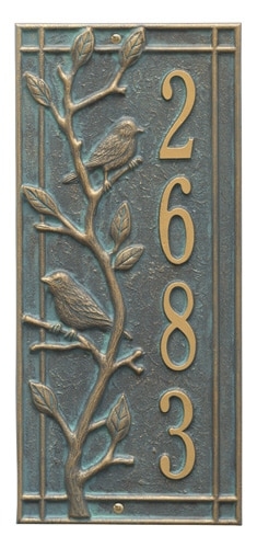 Address Plaque Verdigris Patina Bird Sculpture Nature Themed House Sign