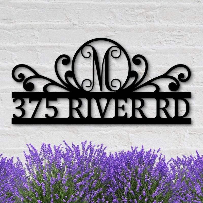 Address Sign Monogram Initial Scroll Filigree Ornate Traditional