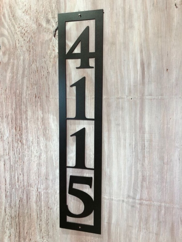 Address Sign Vertical Layout Serif Typography Narrow Profile Metal
