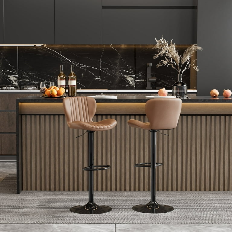 Adjustable Bar Stool Trumpet Base Vertical Stitching Swivel Seat
