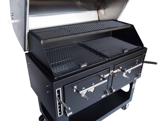 Adjustable Height Charcoal Grill with Tiered Cooking Surface Cart