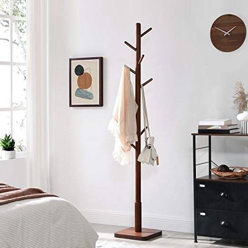 Adjustable Height Mid-Century Modern Style Coat Rack in Walnut Wood Finish  |