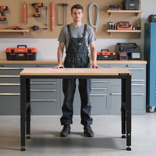 Adjustable Height Workbench featuring Wood Toned Top