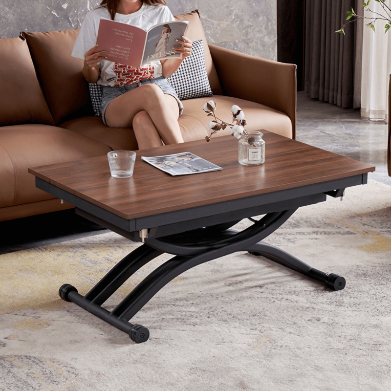 Adjustable Scissor Leg Lift-Top Coffee Table in Walnut