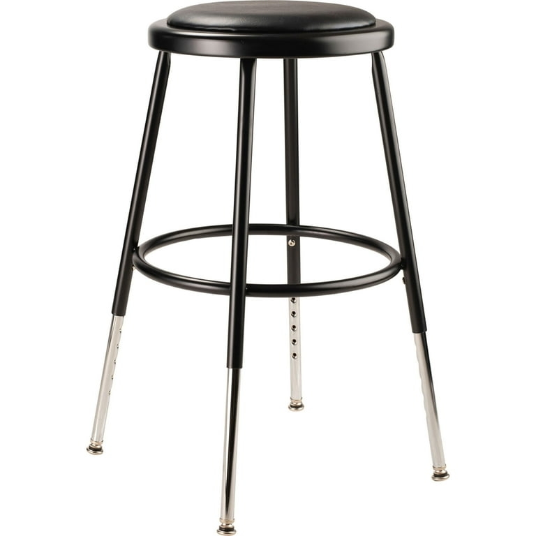 Adjustable Stool Industrial Black Vinyl Padded Telescopic Steel Legs