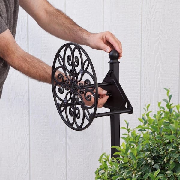 Americana Scrollwork Reel: Cast Metal Post Mount with Ball Finial
