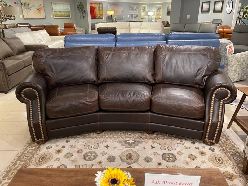 Angled Sofa Dark Brown Distressed Leather Traditional Rolled Arms