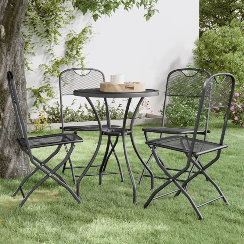 Anthracite Folding Patio Chairs with Expanded Metal Mesh and X-Frame Legs