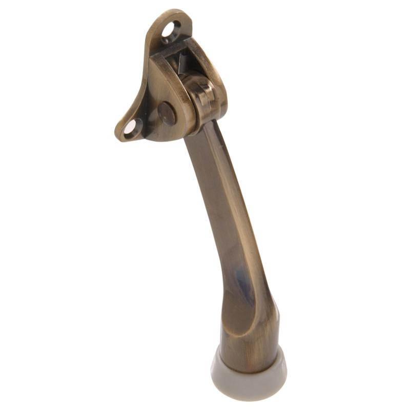 Antique Brass Kickdown Door Stop with Curved Ergonomic Arm