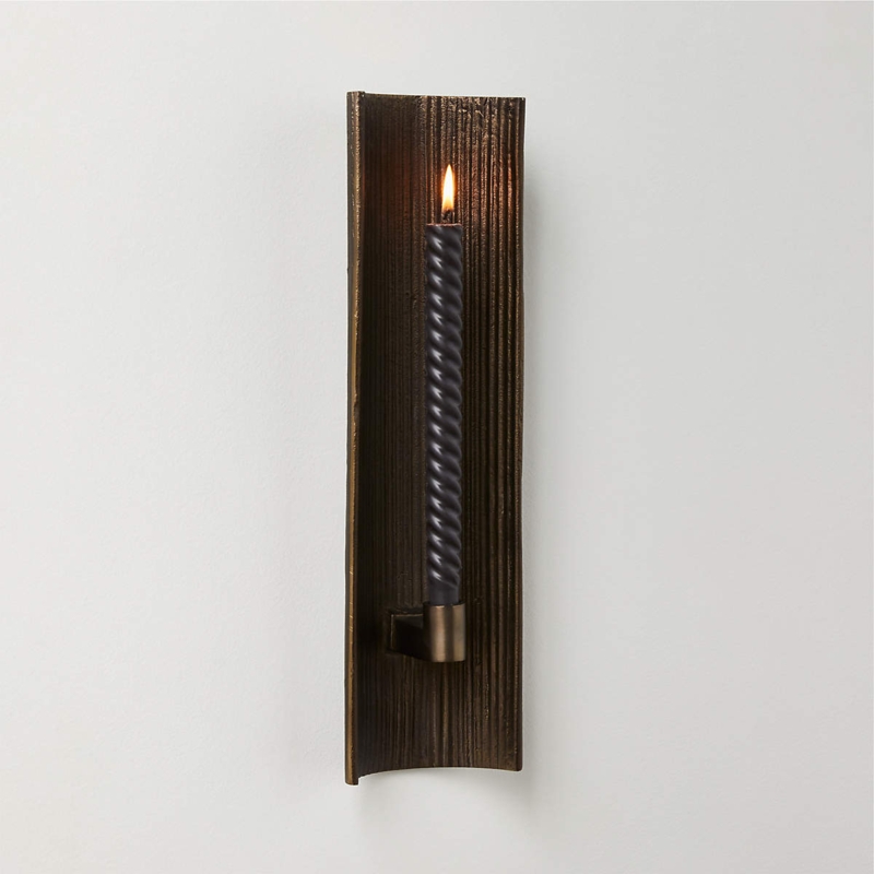 Antique Bronze Wall Sconce with Ripple Texture and Curved Backplate