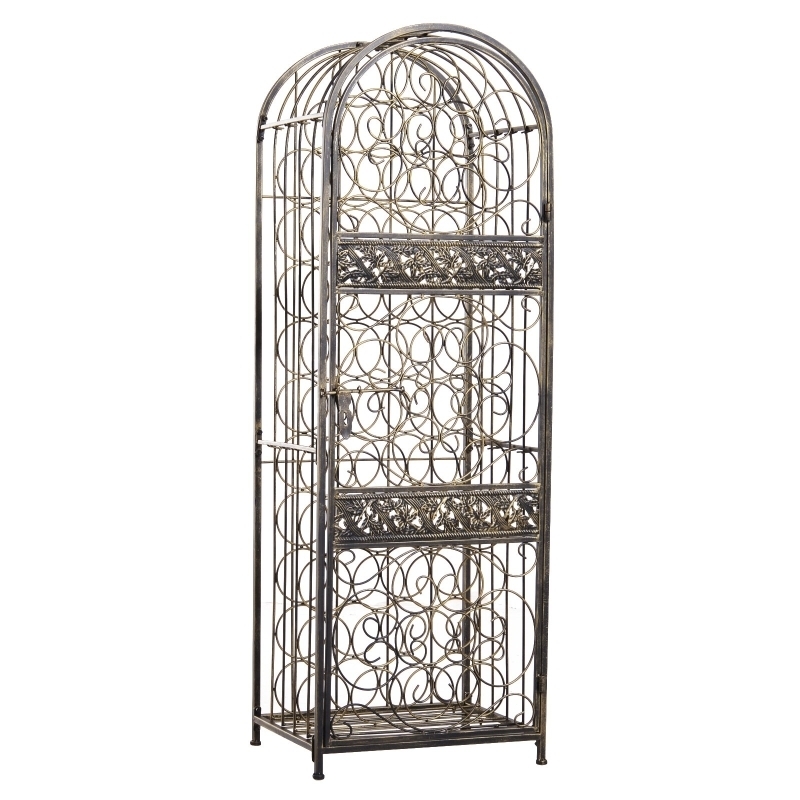 Antique Bronze Wine Rack with Locking Jail Cage Door