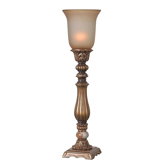Antique Gold Torchiere Table Lamp with Acanthus Leaf Carving Details