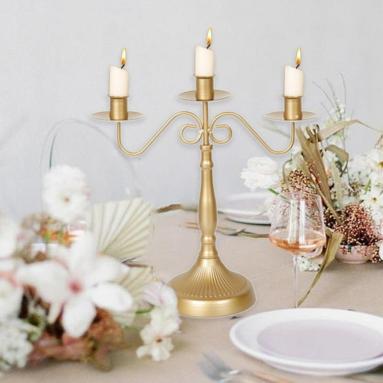 Antique Metal Candelabra with Fluted Base and Curved Scrollwork Arms