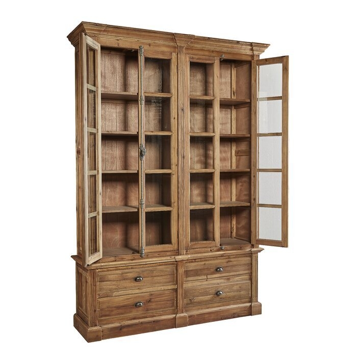 Antique Reproduction Library Bookcase with Ornamental Metal Latches