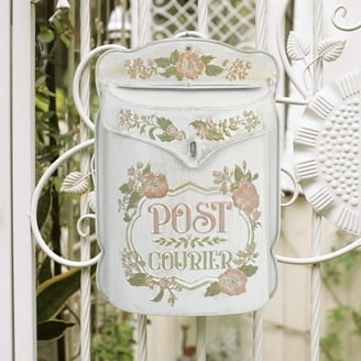 Antique White Wall Mailbox Floral Accents Curved Silhouette Shabby Chic