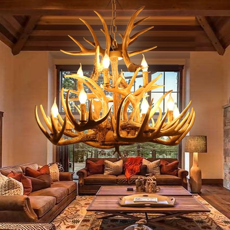 Antler Chandelier 12 Light Resin Deer Horn Fixture Double Tier