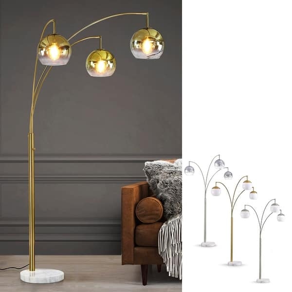 Arch Floor Lamp 3-Light Gold with Marble Look Base and Globes