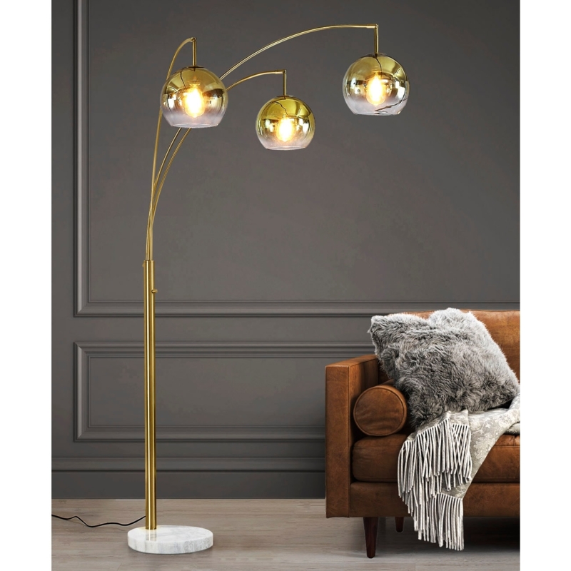 Arch Floor Lamp Three Arm with Gradient Gold Globes and Marble Base