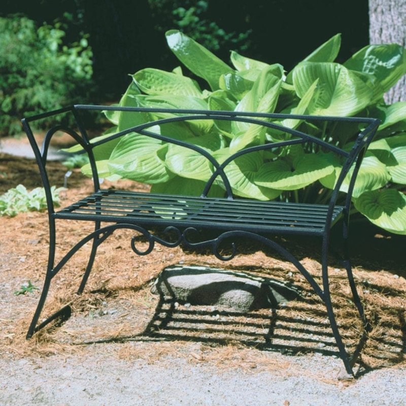 Arched Back Garden Bench Black Metal Open Frame Seat