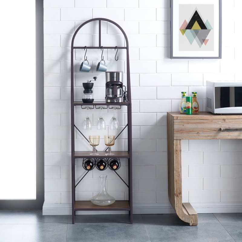 Arched Bakers Rack with Stemware Rack & Wine Bottle Storage