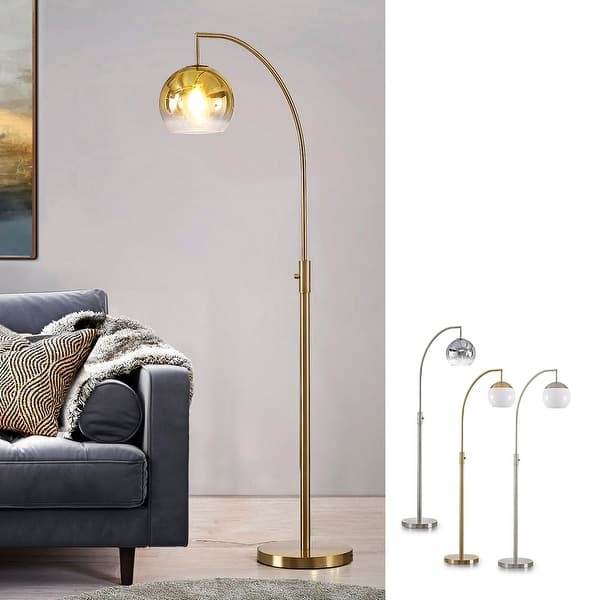 Arched Floor Lamp Gold Frame with Gradient Globe and Vintage Bulb