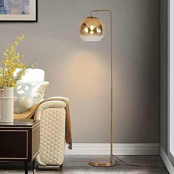 Arched Floor Lamp Mid Century Modern Gradient Glass Globe Slim Pole
