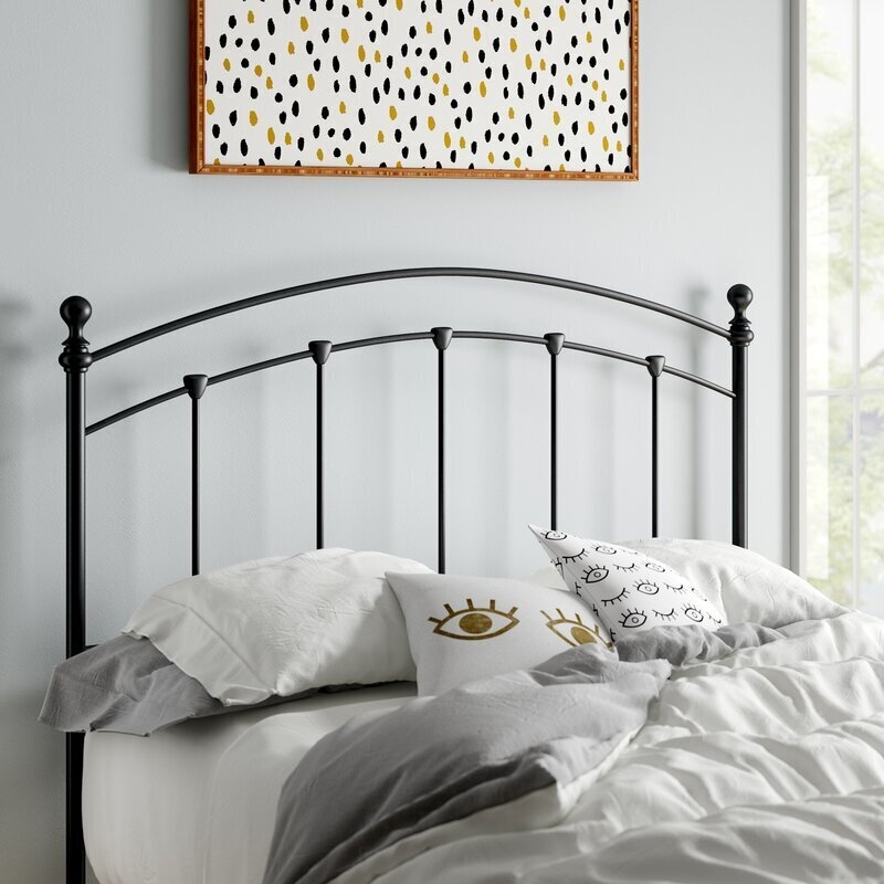 Arched Metal Headboard Double Rail Design Decorative Nodes
