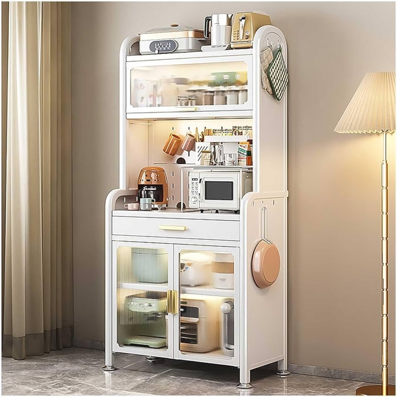 Arched Top Bakers Rack with Fluted Glass Doors & Lighting