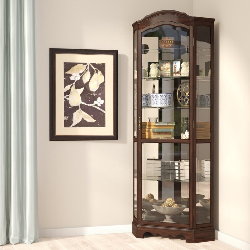 Arched Top Corner Cabinet with Mirrored Back and Glass Shelves