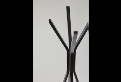 Architectural Coat Tree Matte Black Angled Prongs Wood Toned