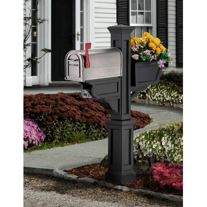 Architectural Mailbox Post with Integrated Planter and Recessed Panels